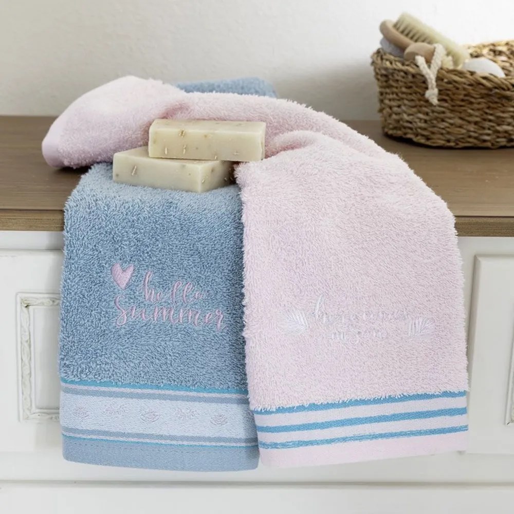 Πετσέτες Sunny Summer (Σετ 2τμχ) Blue-Pink Nima Towels Set 30x50cm 100% Βαμβάκι