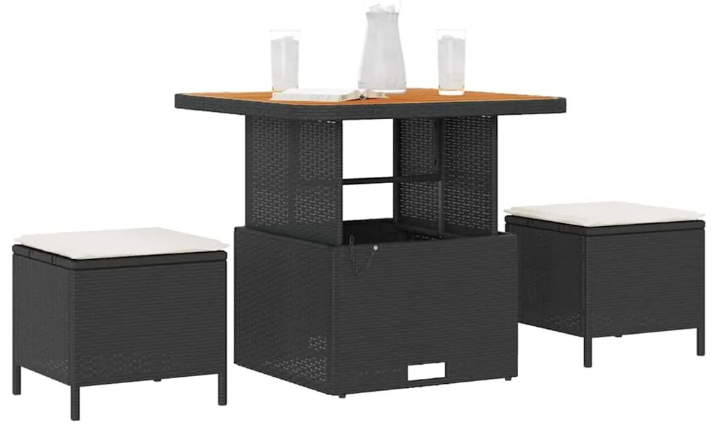 vidaXL Σέτ φαγητού για κήπο Μαύρο συνθετικό ρατάν