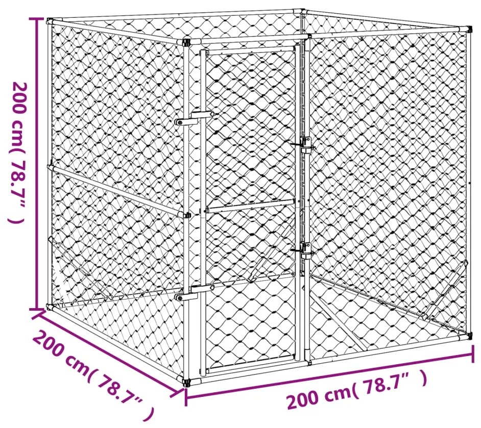 vidaXL Κλουβί Σκύλου Εξωτερ. Χώρου Ασημί 2x2x2 μ. Γαλβανισμένο Ατσάλι