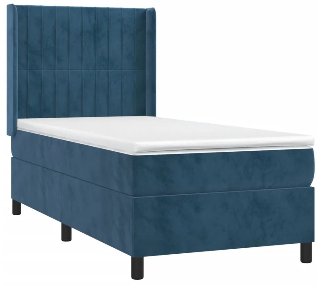 vidaXL Κρεβάτι Boxspring με Στρώμα Σκούρο Μπλε 90x190 εκ. Βελούδινο