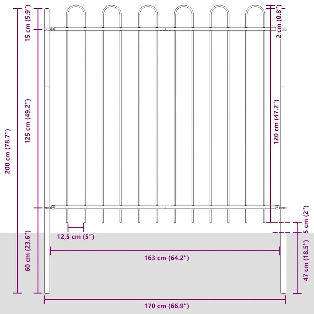 vidaXL Φράχτης Κήπου Γκρι 1.7 x 1.5 m Ατσάλι με Επικάλυψη Πούδρας