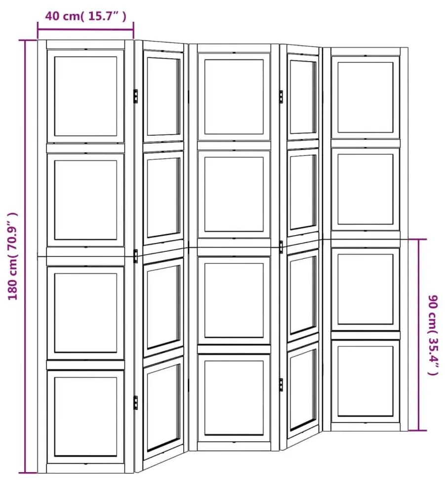 Διαχωριστικό Χώρου με 5 Πάνελ Λευκό από Μασίφ Ξύλο Παυλώνιας - Λευκό