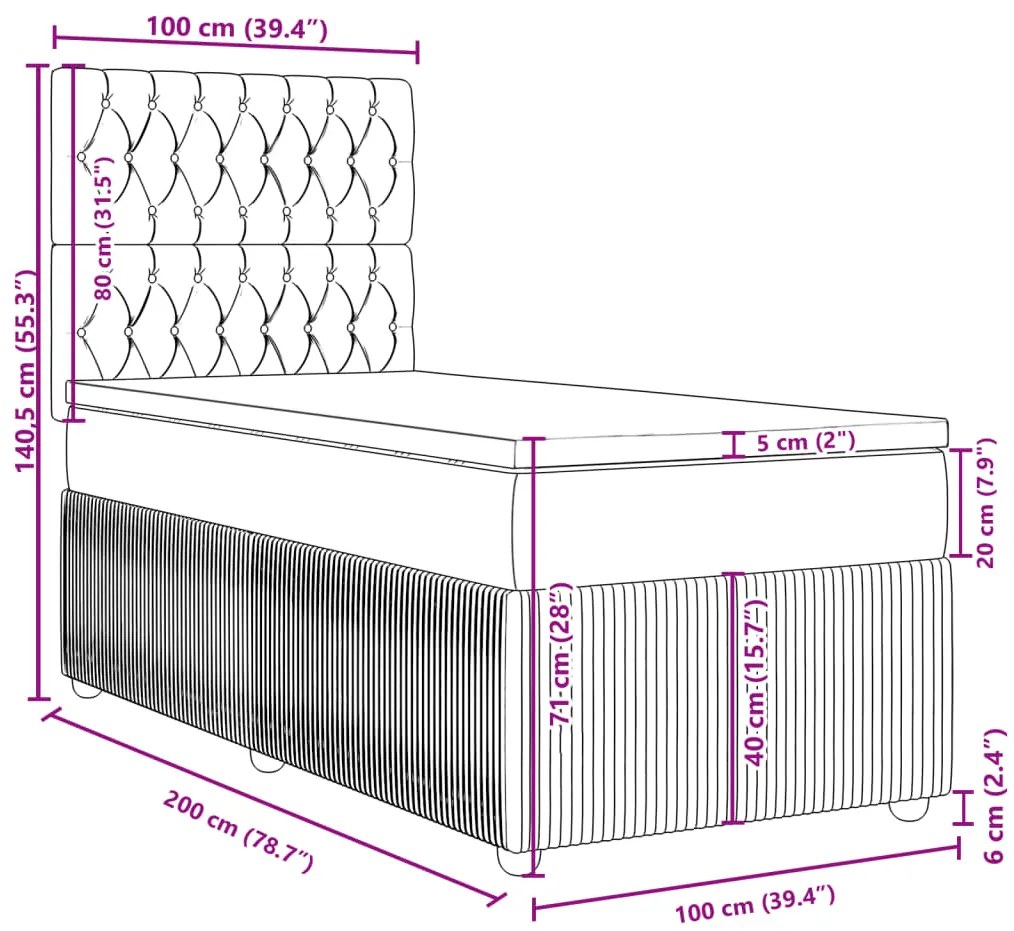 Κρεβάτι Boxspring με Στρώμα Μαύρο 100x200 εκ. Βελούδινο - Μαύρο