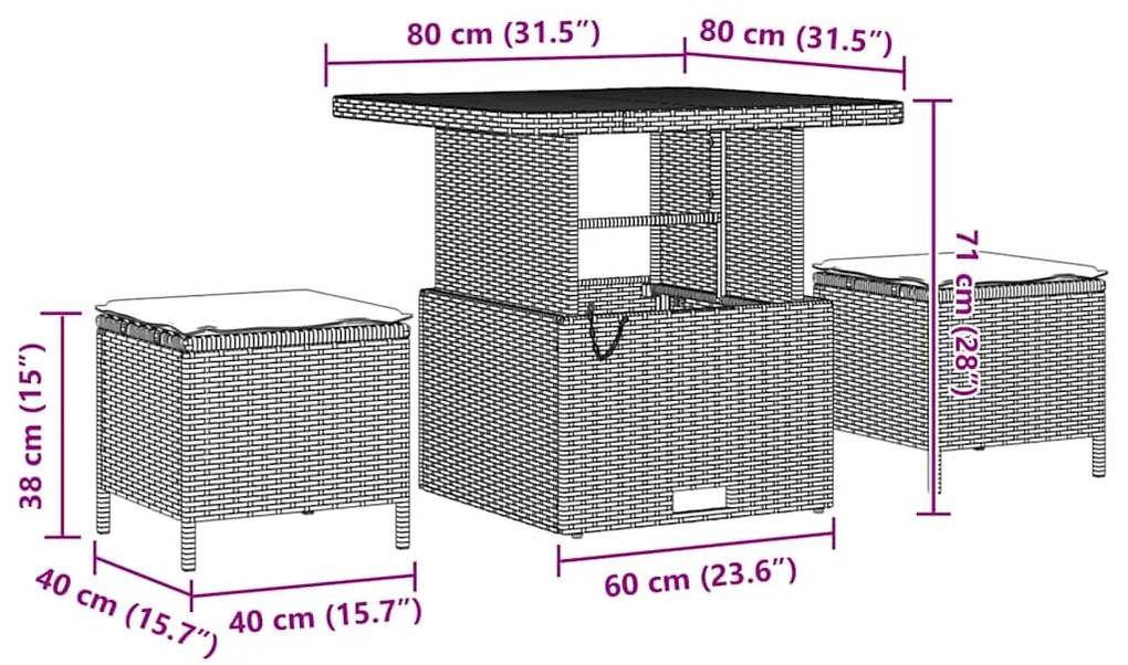 vidaXL Σετ Καναπέ Κήπου με μαξιλάρι 12 pcs Μαύρο 80 x 80 x 71 cm