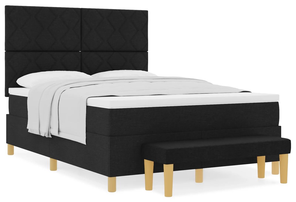 vidaXL Κρεβάτι με Στρώμα και Πάγκο Μαύρο 140x200 cm Ύφασμα