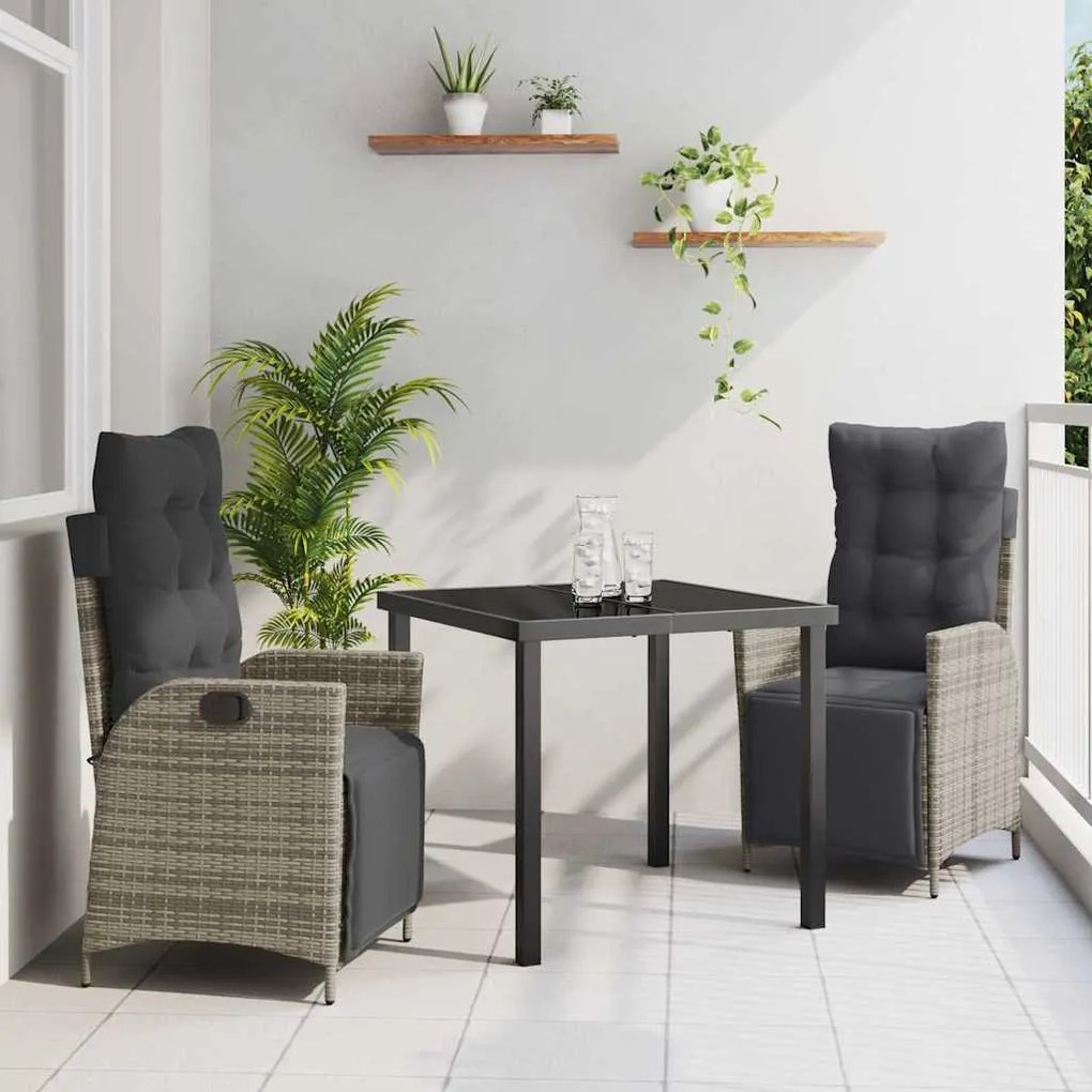 vidaXL Σέτ φαγητού για κήπο 3 pcs Γκρι Πολυ ράταν