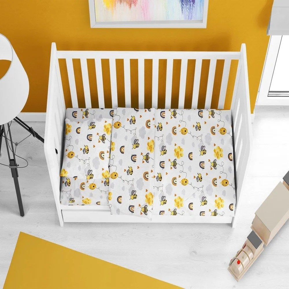 Σεντόνι Βρεφικό Honey Bee 545 White-Yellow DimCol Λίκνου 80x110cm 100% Βαμβάκι