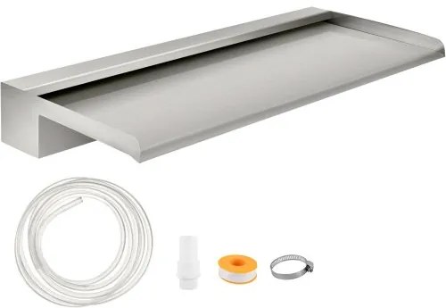 VEVOR Waterfall Blade, 60cm Stainless Steel Waterfall Spillway, Rectangular Waterfall Pool Fountain, Cascade Blade w/ Connector, Hose, Clamp & PTFE Tape, Water Blade for Koi Fish Pond, Water Feature