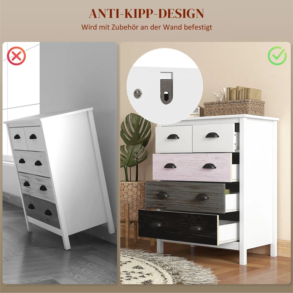 HOMCOM Έπιπλο μπουφέ, Συρταριέρα, 5 συρτάρια, βαμμένη επιφάνεια, MDF &amp; ξύλο πεύκου, 70 x 38 x 85 cm, Λευκό