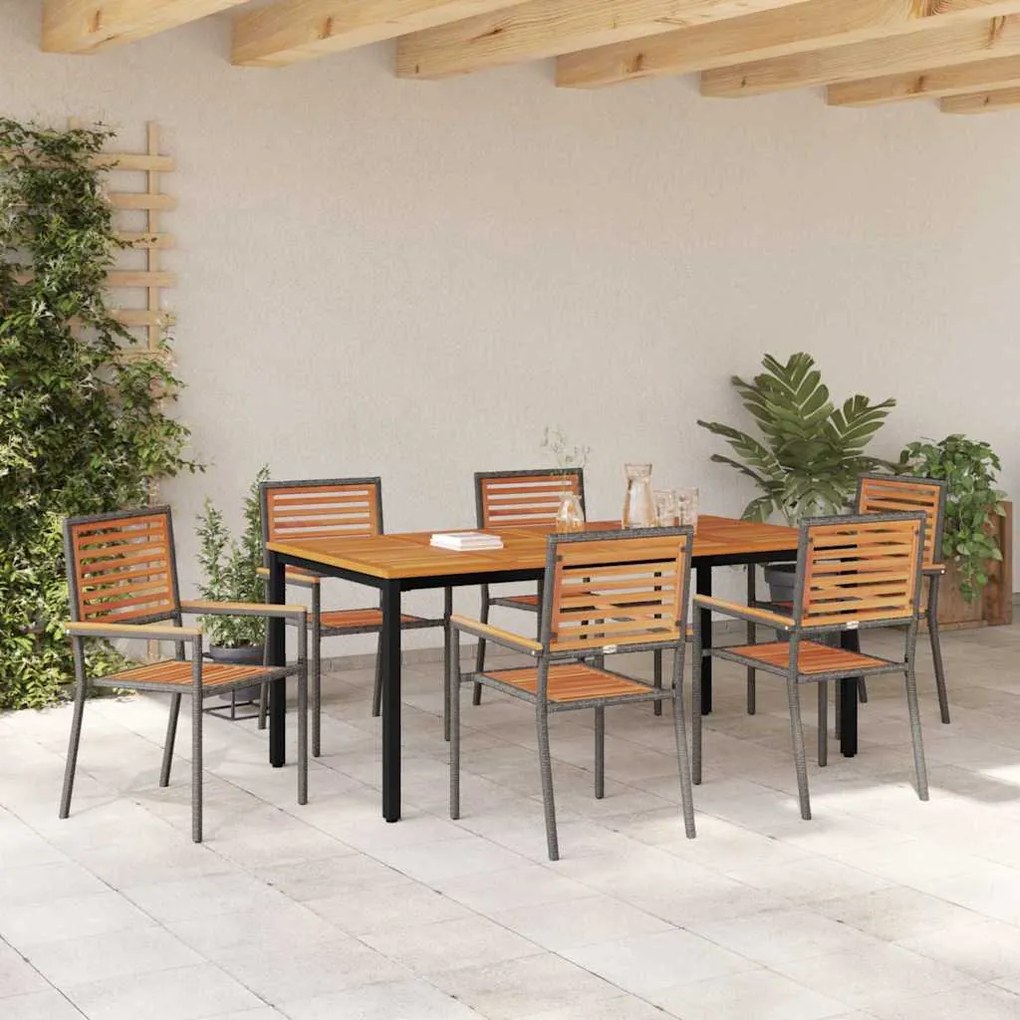 vidaXL Σέτ φαγητού για κήπο 7 pcs Γκρι 180 x 90 x 75 cm