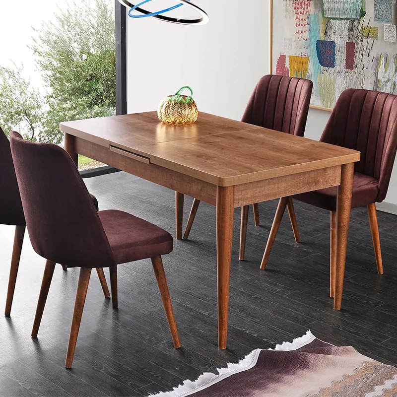 Artekko Ahsap Walnut Τραπέζι Επεκτεινόμενο MDF ΚΑφέ με Ξύλινα Πόδια (130+30x80x78)cm - 783-0079