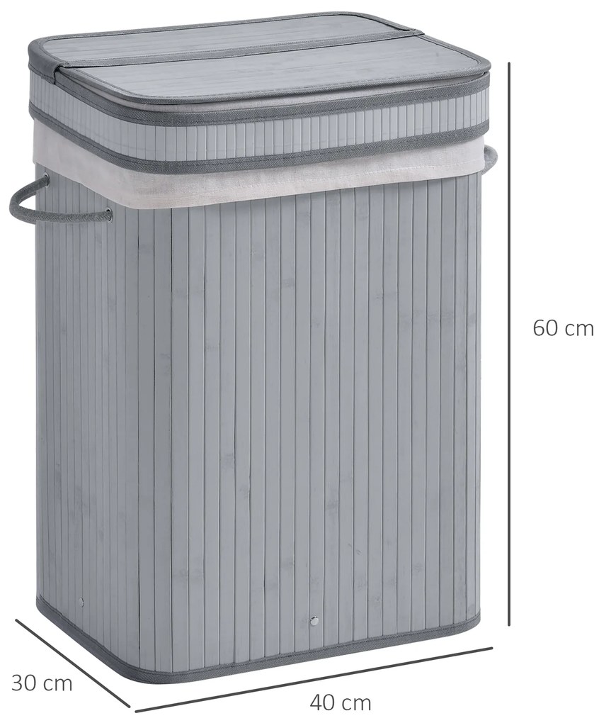 HOMCOM Καλάθι Απλυτων, 70 L Συλλέκτης Απλυτων με Καπάκι, Αφαιρούμενο Εσωτερικό, Κουτί Απλυτων για Μπάνιο, 40 x 30 x 60 cm, Γκρι