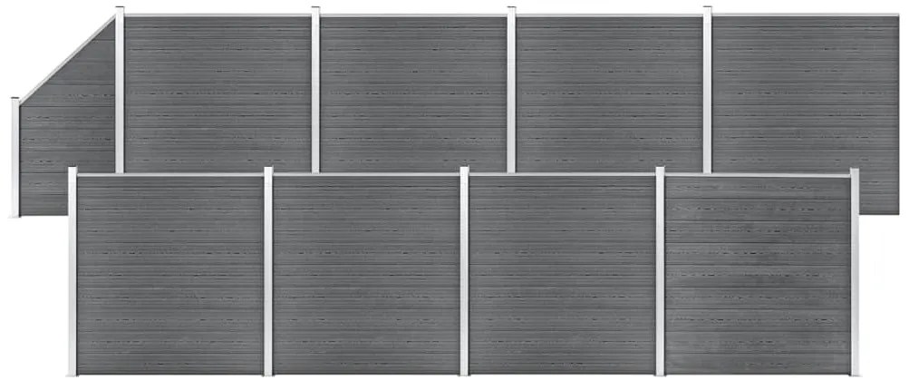 vidaXL Πάνελ Περίφραξης 8 Τετράγωνα + 1 Κεκλιμένο Γκρι 1484x186 εκ WPC