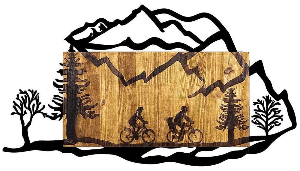 Διακοσμητικό Τοίχου Riding In Nature 899SKL2194 92x3x51cm Walnut-Black Wallity Μέταλλο,Ξύλο