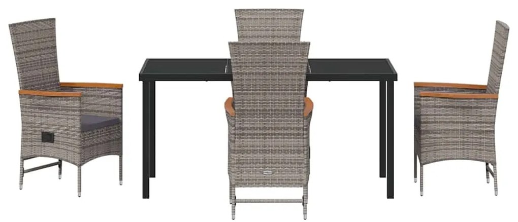 vidaXL Σέτ φαγητού για κήπο με μαξιλάρι 5 pcs Γκρι Πολυ ράταν