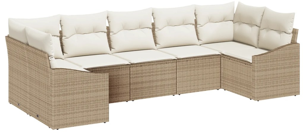 vidaXL 7 Piece Garden Sofa Set with Cushions Μπεζ Πολυ Ρατάν