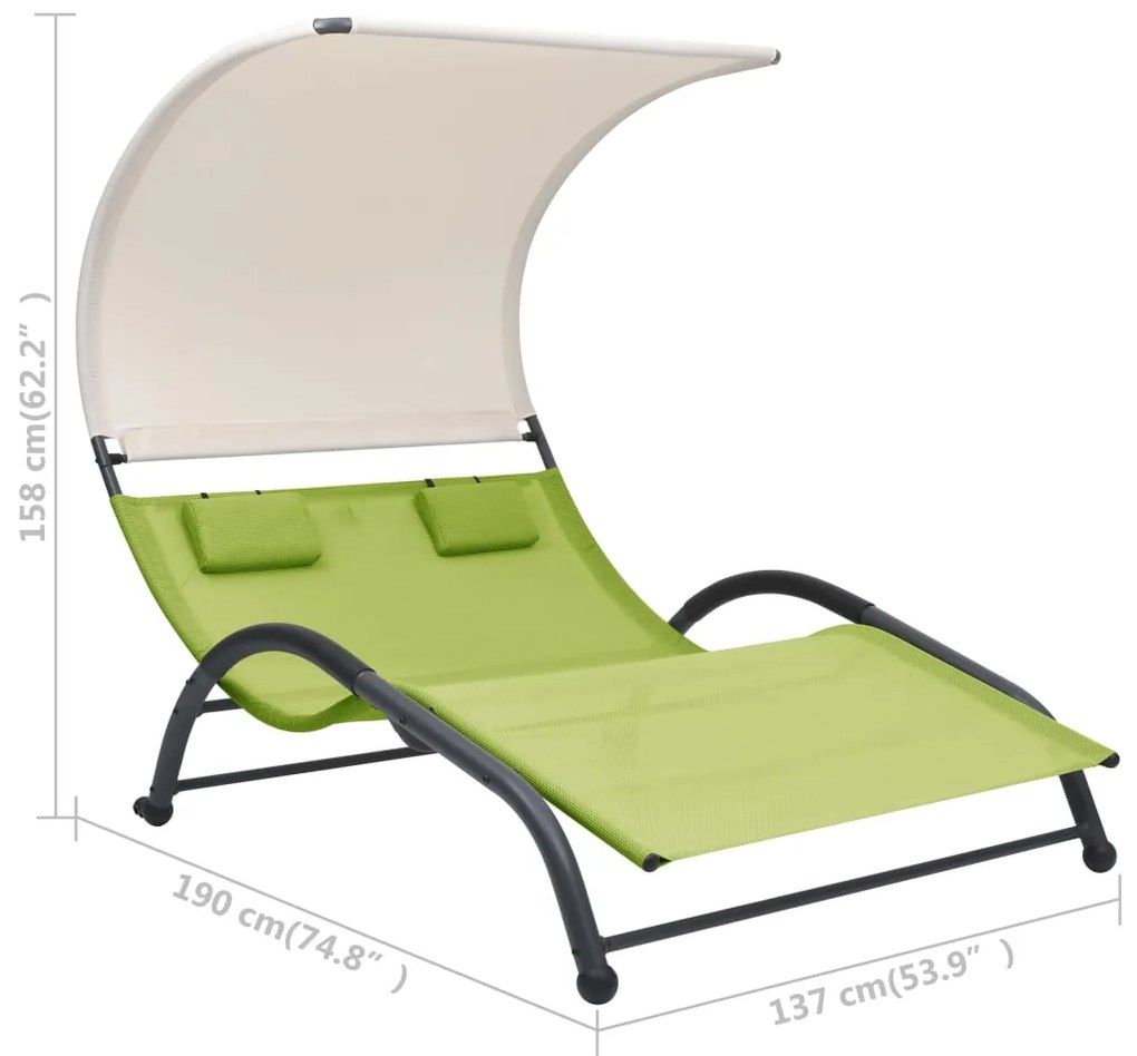 vidaXL Ξαπλώστρα Διπλή Πράσινη από Textilene με Σκίαστρο