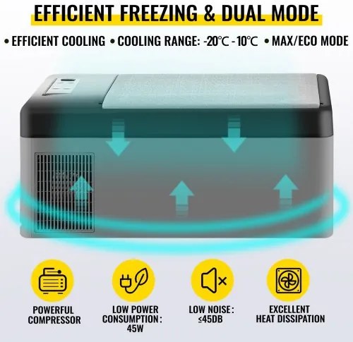 VEVOR Portable Car Freezer, 15L Portable Refrigerator Freezer, Dual Storage Zone Camping Freezer, -4℉~50℉ 12 Volt Fridge Freezer, Car Freezer for Car and Home Use, DC 12/24V, AC 100-240V, USB Port