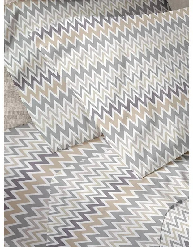 Σετ Σεντόνια Menta Εμπριμέ 540 Beige Διπλό (200x250)