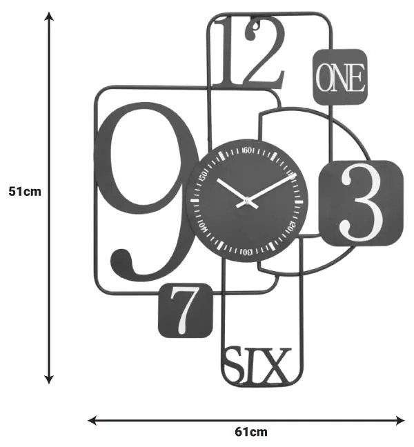 Ρολόι τοίχουTetra Inart μέταλλο σε μαύρη απόχρωση 51x3x61εκ 51x3x61 εκ.