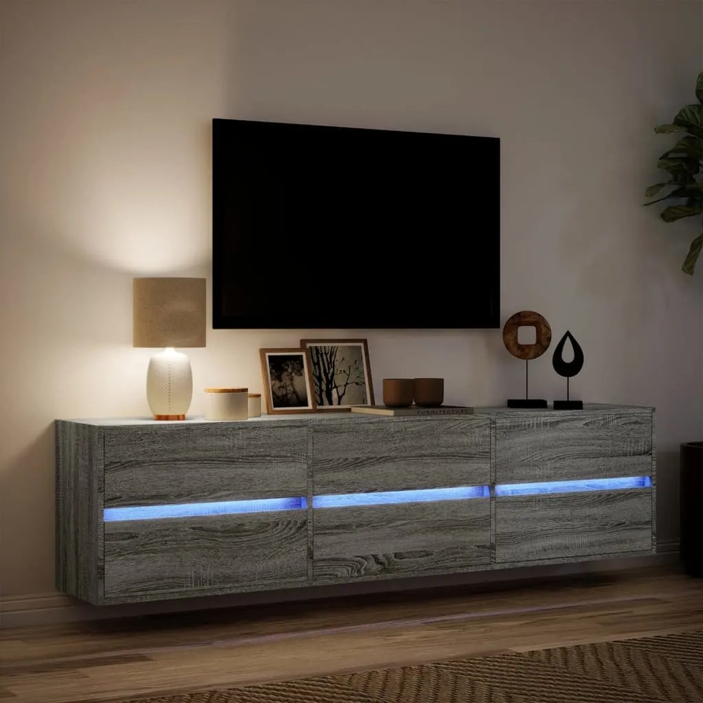 vidaXL Έπιπλο Τοίχου Τηλεόρασης με LED Γκρι Sonoma 180x31x45 εκ.