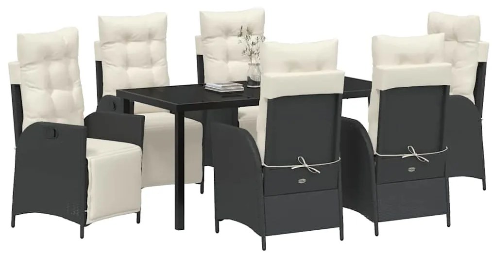 vidaXL Σέτ φαγητού για κήπο 7 pcs Μαύρο Πολυ ράταν