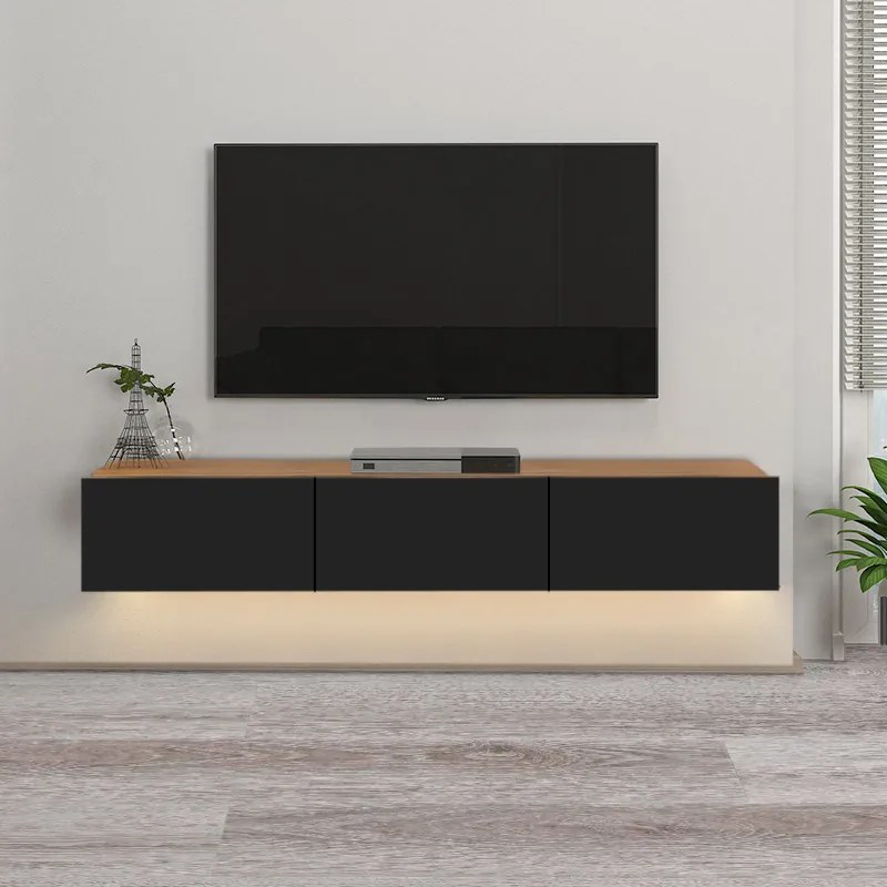 ΕΠΙΠΛΟ ΤΗΛΕΟΡΑΣΗΣ ΕΠΙΤΟΙΧΙΟ DAMLA MEGAPAP ΜΕ LED ΧΡΩΜΑ SAPPHIRE OAK - ΜΑΥΡΟ 180X29,5X29,5ΕΚ.