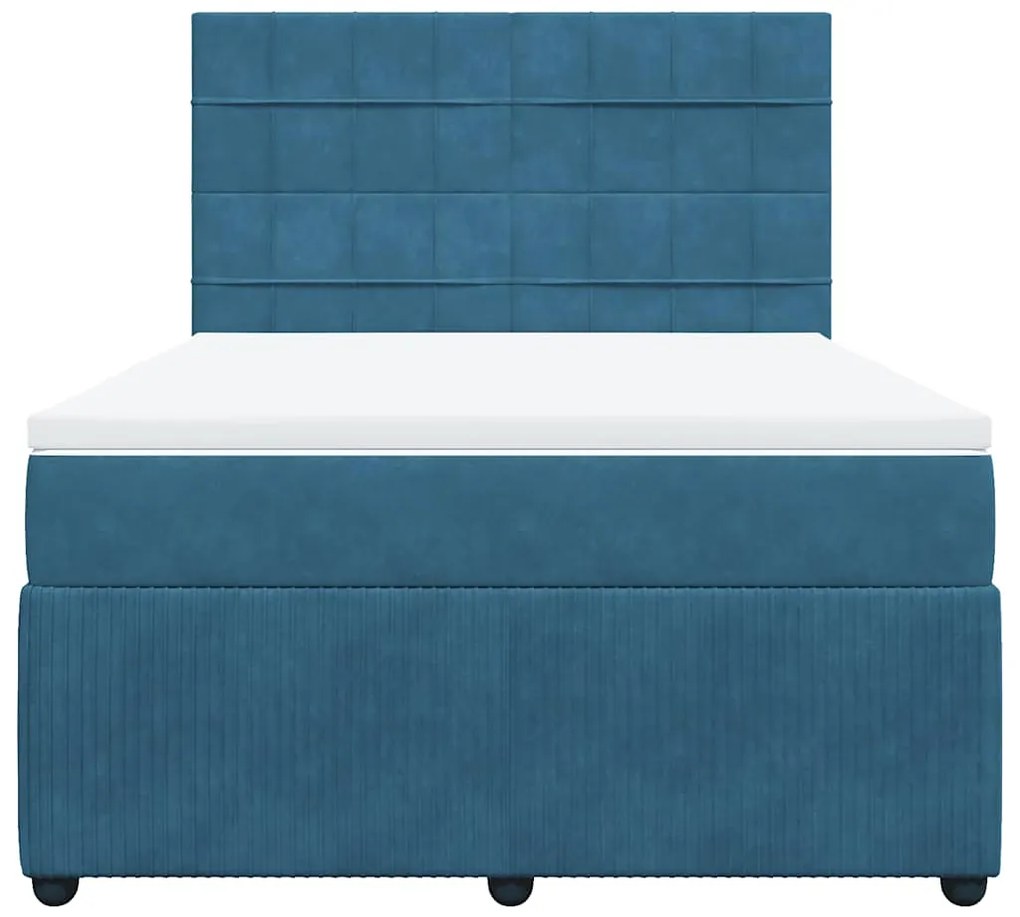 vidaXL Κρεβάτι Boxspring με Στρώμα Μπλε 140x190 εκ. Βελούδινο