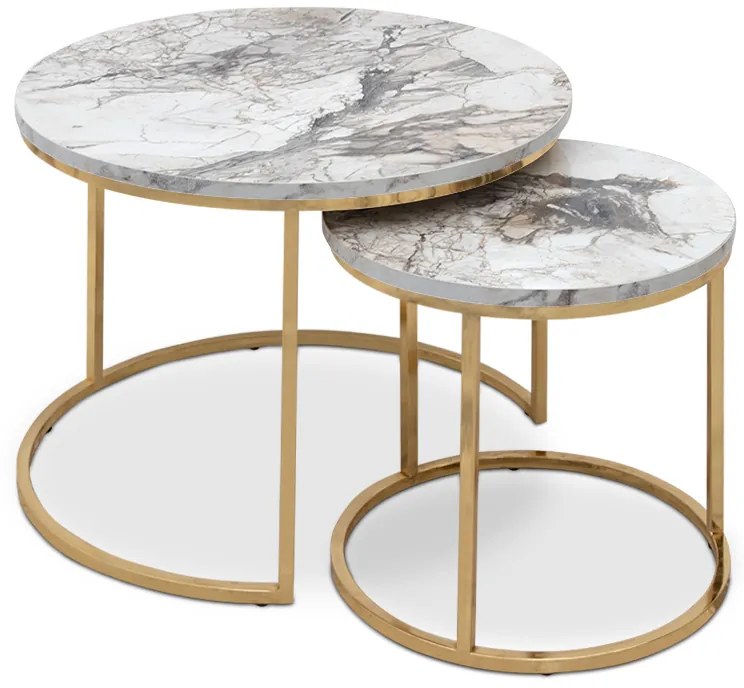 Τραπεζάκια σαλονιού Gary Megapap Mdf - μεταλλικό χρώμα μπεζ εφέ μαρμάρου - χρυσό 65x65x44εκ.