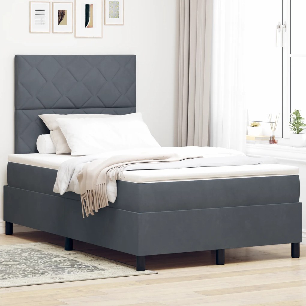 vidaXL Κρεβάτι Box Spring με στρώμα & LED Σκούρο Γκρι 120x190 εκ. Βελούδο