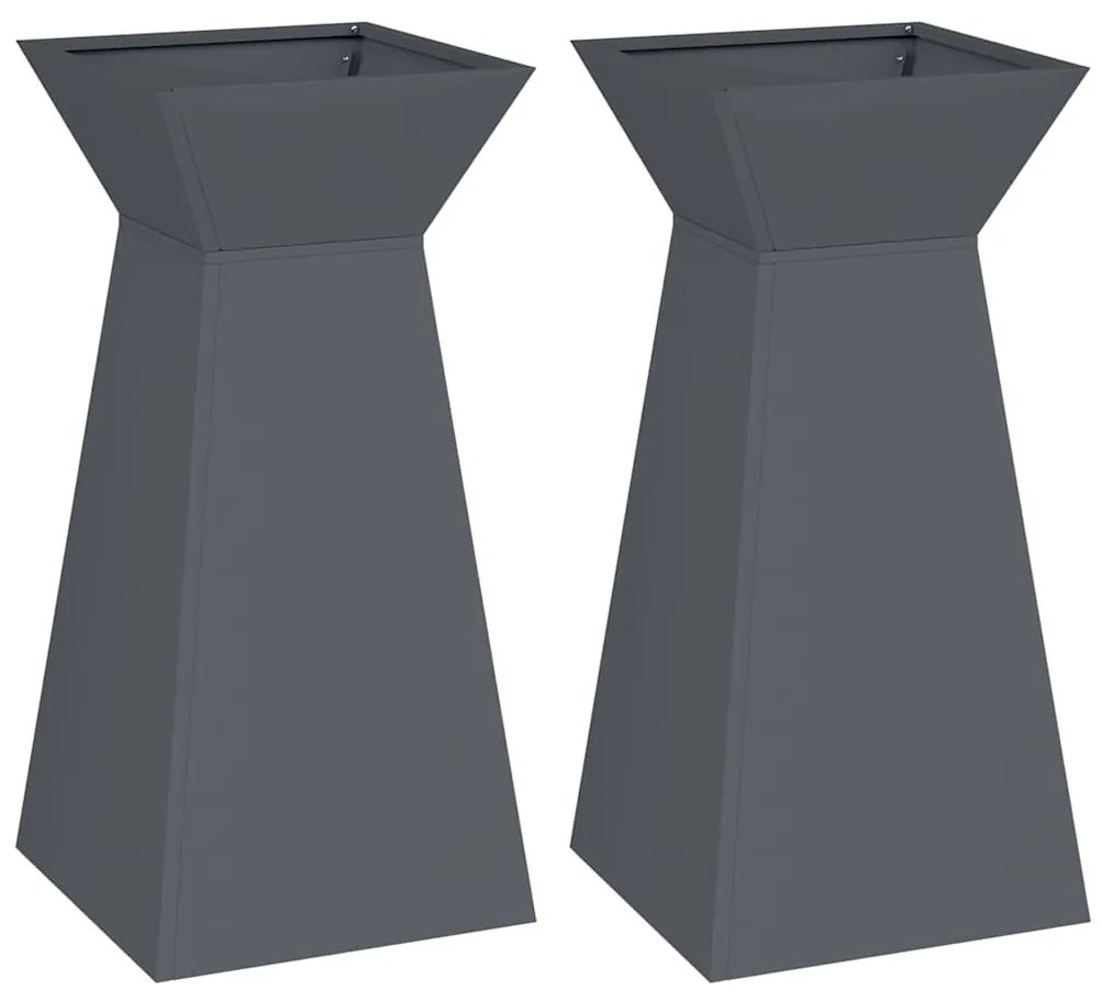 vidaXL Κηπευτική Στήλη με 2 Γλάστρες και Λεκάνη Ανθρακί, 35x35x73 εκ, Μεταλλικό