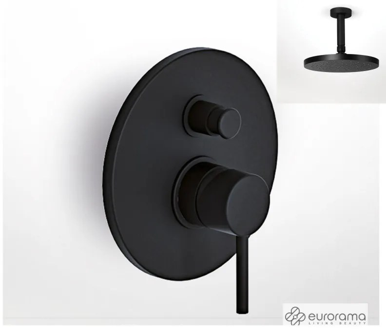 Eurorama TONDA Μίκτης εντοιχισμού 2 εξόδων με εκτροπέα &amp; Ανακλινόμενη κεφαλή Φ20εκ &amp; μπράτσο οροφής 10εκ Black Matt