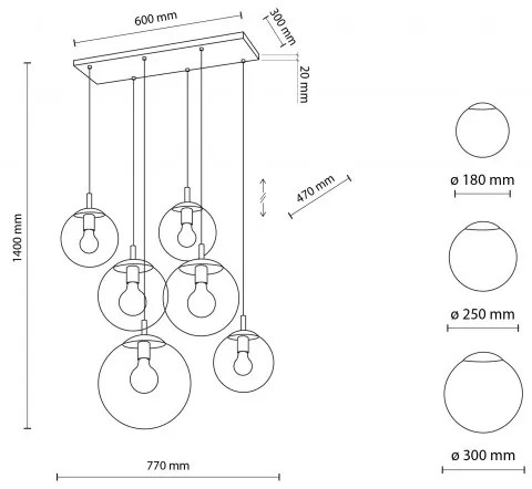 Κρεμαστό Φωτιστικό Οροφής 140cm 6xE27 15W IP20 Esme TK Lighting 4819 Πολύχρωμο