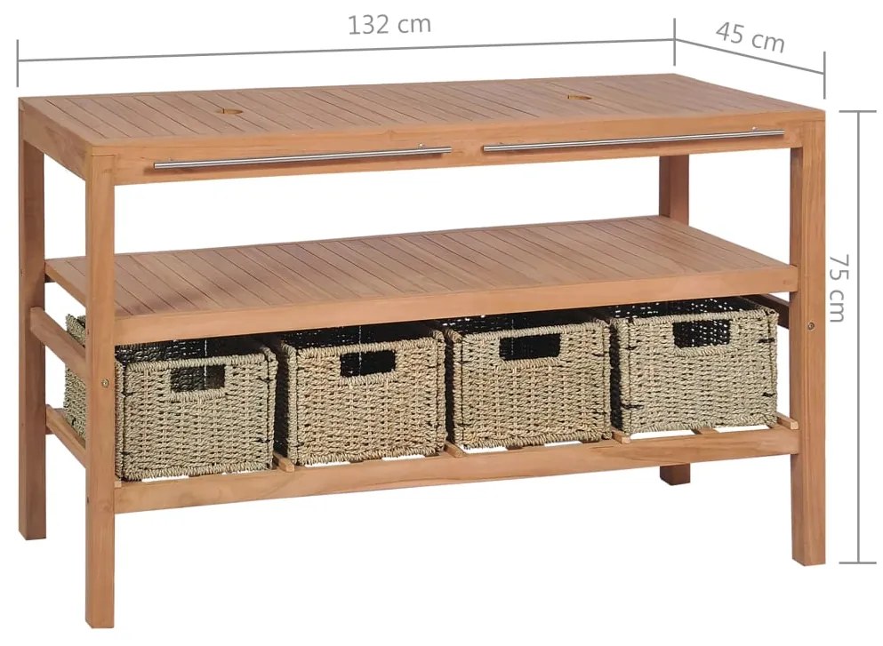 ΈΠΙΠΛΟ ΜΠΑΝΙΟΥ 132X45X75 ΕΚ. ΑΠΟ ΜΑΣΙΦ ΞΥΛΟ TEAK ΜΕ 4 ΚΑΛΑΘΙΑ 246495