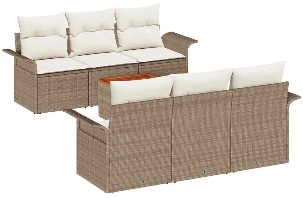 vidaXL Σετ Καναπέ Κήπου με μαξιλάρι 7 pcs Μπεζ συνθετικό ρατάν