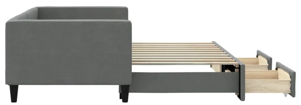 vidaXL Καναπές Κρεβάτι Συρόμενος Σκούρο Γκρι 90x190 εκ Ύφασμα Συρτάρια