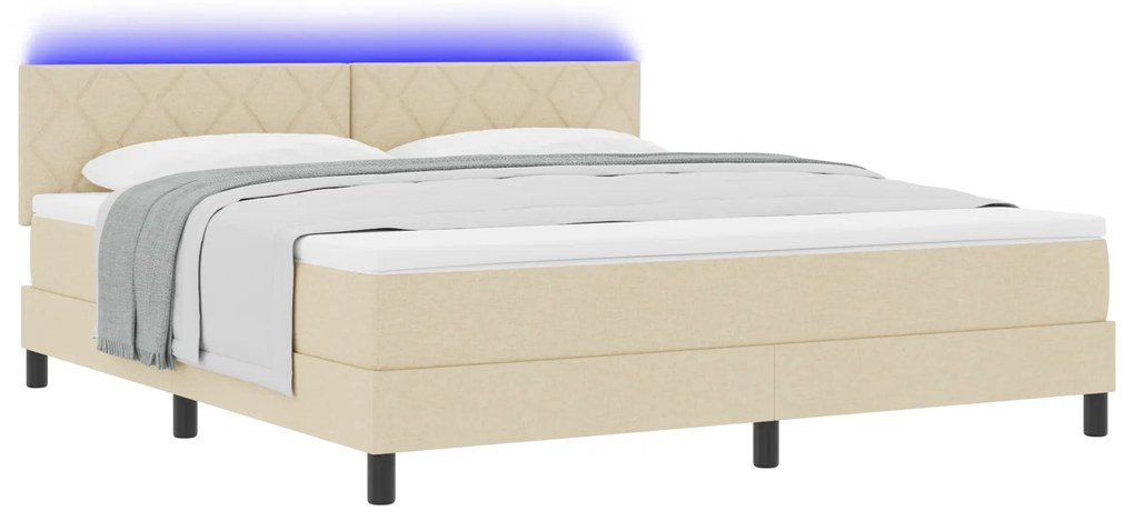 vidaXL Κρεβάτι με ελατήρια & Στρώμα LED κρεμ 180x200 εκ Ύφασμα