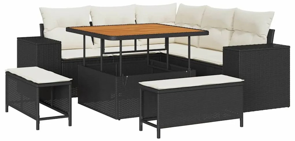 vidaXL Σετ Καναπέ Κήπου με μαξιλάρι 8 pcs Μαύρο συνθετικό ρατάν