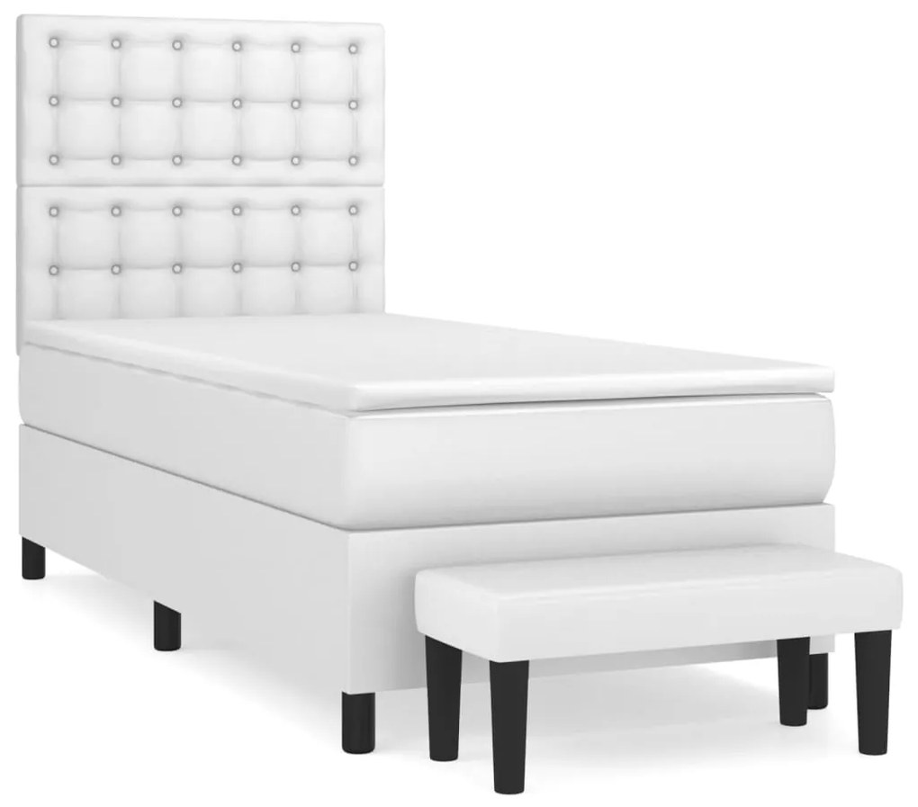 vidaXL Κρεβάτι Boxspring με Στρώμα Λευκό 80 x 200 εκ. Συνθετικό Δέρμα