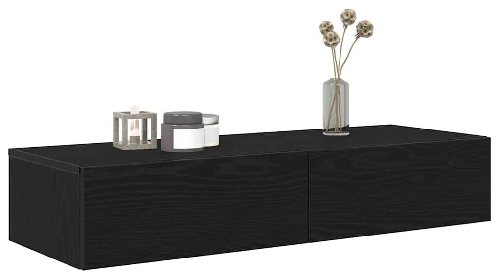 vidaXL Ράφι τοίχου με συρτάρια Μαύρο 100x36x19 cm Κατασκευασμένο ξύλο