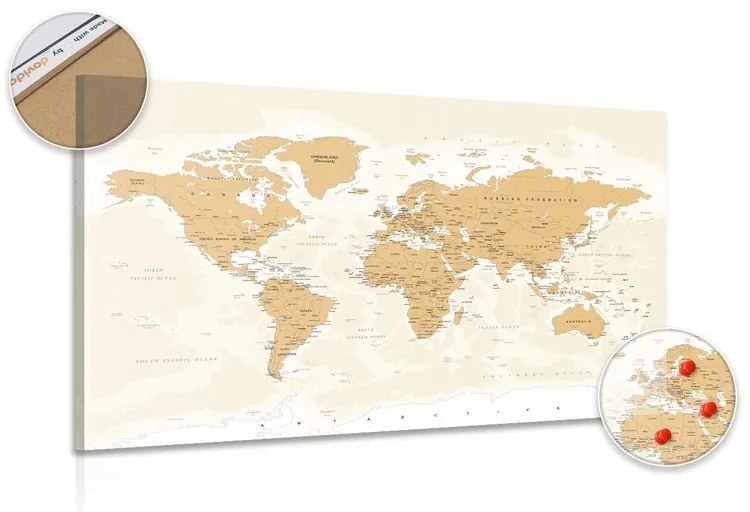 Εικόνα στον παγκόσμιο χάρτη φελλού με vintage πινελιά - 90x60  peg