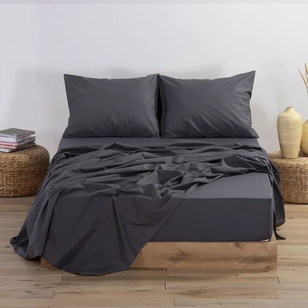 Σεντόνι Με Λάστιχο Basic Dark Grey Nef-Nef Υπέρδιπλo 160x230cm Με Λάστιχο 100% Βαμβάκι