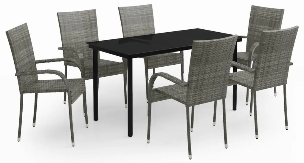 vidaXL Σετ Τραπεζαρίας Κήπου 7 Τεμαχίων Γκρι / Μαύρο