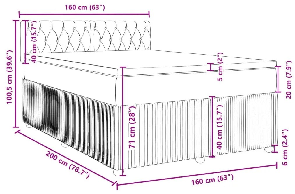 Κρεβάτι Boxspring με Στρώμα Σκούρο Καφέ 160x200 εκ Υφασμάτινο - Καφέ