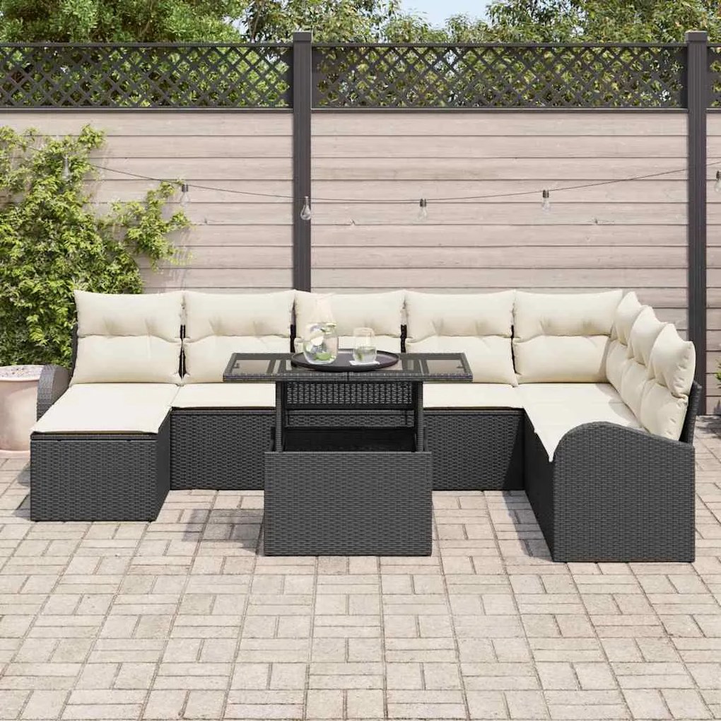 vidaXL Σετ Καναπέ Κήπου με μαξιλάρι 9 pcs Μαύρο και κρεμ