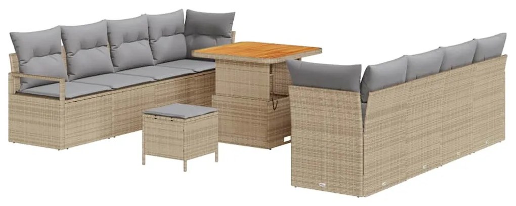 vidaXL Σετ Καναπέ Κήπου με μαξιλάρι 11 pcs Μπεζ Πολυ ράταν