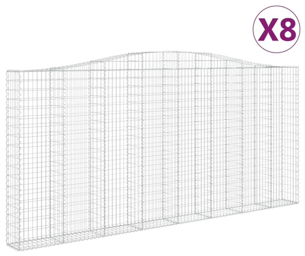 vidaXL Συρματοκιβώτια Τοξωτά 8 τεμ. 400x30x180/200 εκ. Γαλβαν. Ατσάλι