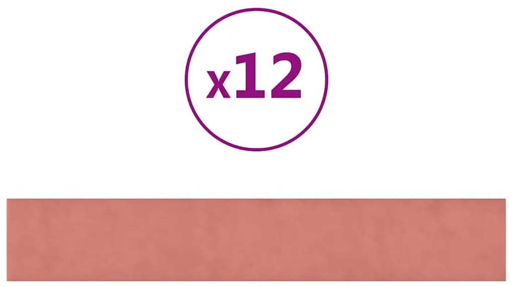 vidaXL Πάνελ Τοίχου 12 τεμ. Ροζ 90x15 εκ. 1,62 μ² Βελούδινα