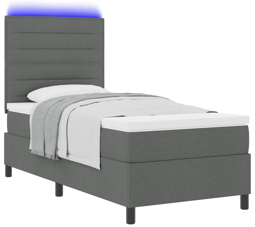 vidaXL Κρεβάτι με Βαθμίδα και Στρώμα & LED Σκοτεινό Γκρι 80x200 εκ. Ύφασμα