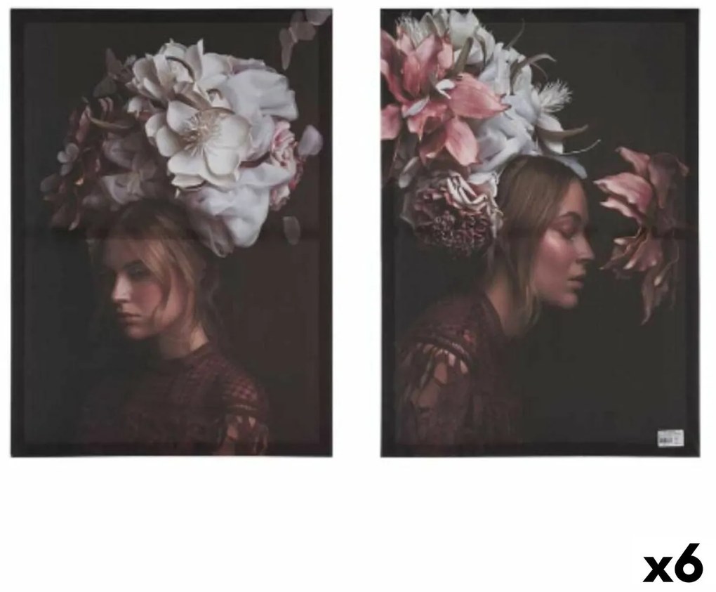 Σετ με 2 κάδρα Καμβάς Γυναίκα Blomster 70 x 50 x 1,5 cm (x6)